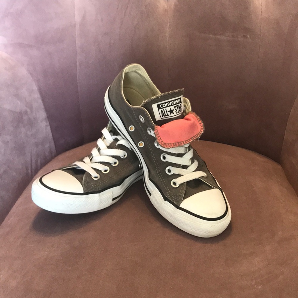 Gray  and Pink Converse with Double Tongue. Size 7